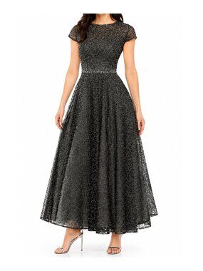 NWT Mac Duggal 20371 Graphite Glitter Lace A-Line Formal Gown Size 4